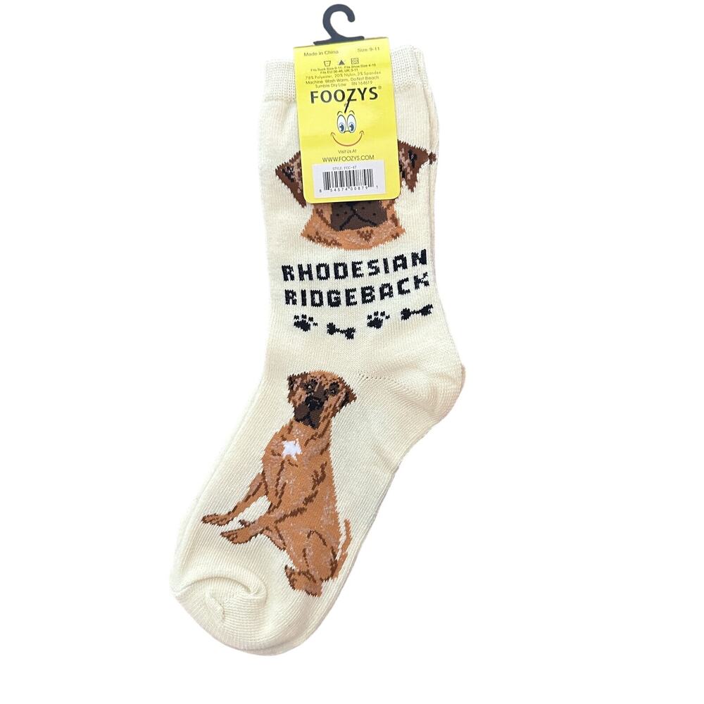 Foozys Beige Rhodesian Ridgeback Dog Print Crew Socks Women's One Size - Picture 2 of 2